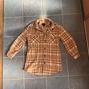 Love Tree Beige and White Plaid Shirt Jacket